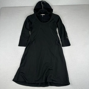 Vestido Suéter IBEX Mujer Pequeño Negro Lana Merino Bolsillos Con Capucha Bruja Túnica - Imagen 1 de 13