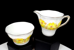 ROSINA CHINA ENGLAND #4923X YELLOW FLORAL GOLD TRIM 3 1/8" CREAMER & SUGAR 1948- - Picture 1 of 9