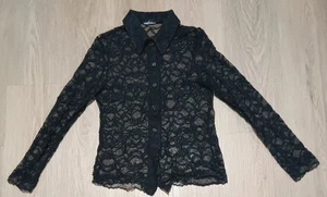 Blusa Camisa Top Vintage Años 80 90 Malla Transparente Negra Soutache Encaje Bordado XS - Imagen 1 de 8