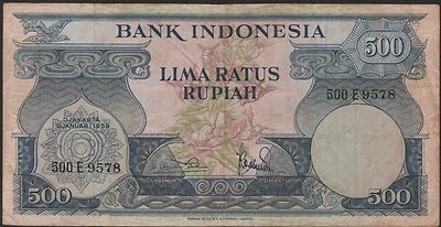 Indonesia 500 rupiah 1959 - 1 letter serial number, F+/VF-, Pick 70 - Image 1 of 2