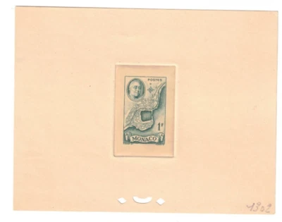 Estampilla de Roosevelt 1946 Mónaco FDR prueba de color Scott 201 1f verde Foto 1 de 2