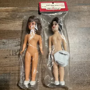 Vintage Faser Handarbeit Kunststoff Puppe flache Füße bewegliche Augen Kopf Arm braune Haare - Bild 1 von 6