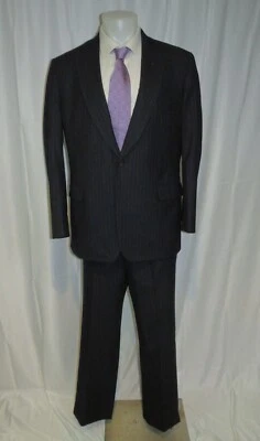 Paul Stuart Vintage Custom Made Blue Stripe Thick Wool Two Button Suit 46L - Image 1 of 4