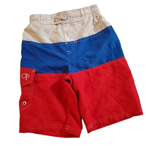OP Boys Swim Trunks Size S 6-7 Red White Blue Drawstring Cargo Pockets Lined - Picture 1 of 9