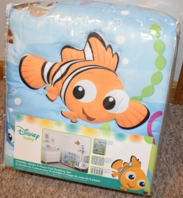 NWT Disney Finding NEMO 3 Piece Crib bedding Set Comforter Sheet Dust Ruffle - Image 1 of 2