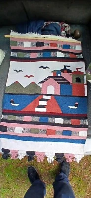 1980’s Southwestern Adobe Woven Textile Wall Hanging Home Decor Fiber 26x40” - Image 1 of 3
