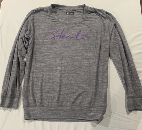 NFL Team Apparel MN Vikings SKOL Knit Pullover Sweater Gray Women’s M Cover