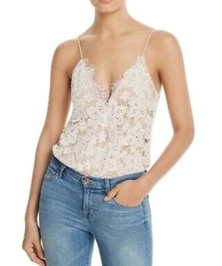 WAYF Bodysuit Womens Size M Cream Lace Lizzie Crossover Bodysuit Snap Gusset New - Picture 1 of 15