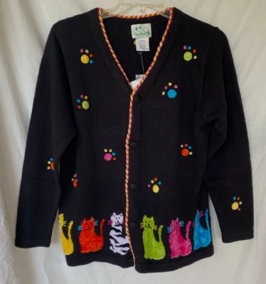QUACKER FACTORY..CARDIGAN..KITTY CAT..SWEATER..NWT..MED - Image 1 of 4
