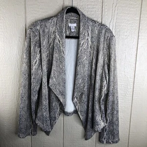 Chicos Open Front Cardigan Jacket Womens Sz 2 Large Long Sleeve Gold Stretch EUC - Picture 1 of 5