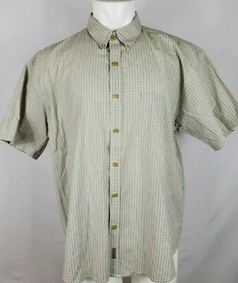Grey Elephant Men's Size Large Tan Green Shirt Checks Button Down Short Sleeve  - Image 1 of 4