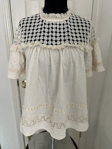 Anthropologie eri + ali Blouse Short Sleeve Shirt Women’s Small Neutral NWT - Picture 1 of 7