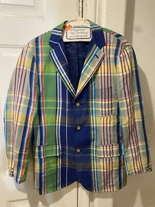 Men’s NWOT Vtg Polo Ralph Lauren Linen Blend Three Madras Plaid Sport Coat L - Picture 1 of 12