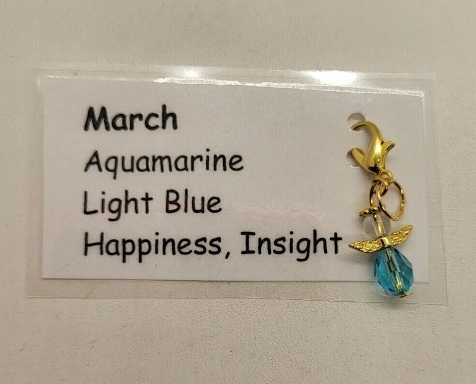 Guardian Angel March Birthstone Charm/ Zipper Pull; Aquamarine Handmade; GP; SP - Imagem 1 de 1