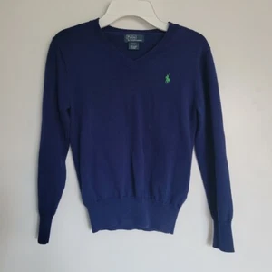 Polo by Ralph Lauren Boys Small (8) Blue Sweater 100% Cotton Vneck Long Sleeve - Picture 1 of 7