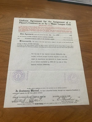 EDDIE COLLINS - Salón de la Fama Autógrafo Firmado Contrato Foto 1 de 4