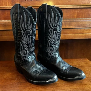 Vintage American West Black Leather Western Cowgirl Boots Womens 9.5 D Pull On - Picture 1 of 17