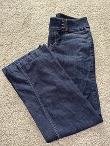 WHBM White House Black Market Blue Jeans Nautical Black Buttons Wide Leg Size 6 - Picture 1 of 4
