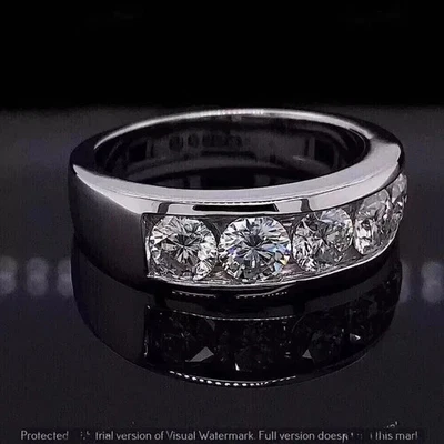 Anillo de boda de corte redondo de 5,00 quilates de moissanita real enchapado en oro blanco de 14 quilates Foto 1 de 4