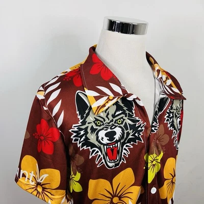 Chicago Wolves XL Hawaiian Shirt Brown Yellow Red Floral Gameday Promotion - Image 1 of 4