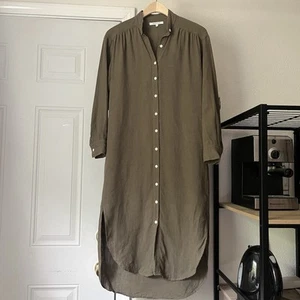 EMERSON FRY olive army green linen button up long sleeve midi shirt dress - Picture 1 of 6