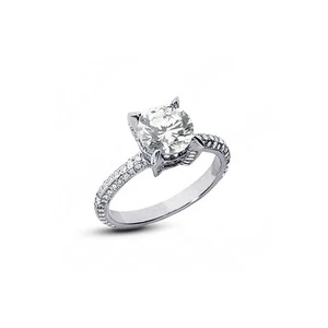 Anillo de compromiso clásico de oro de 18 k con diamantes naturales redondos de 2,43 quilates E-VS2 - Imagen 1 de 3