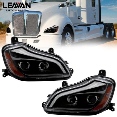 Faros LED negros para conductor pasajero Kenworth T680 2013-2021 Foto 1 de 4