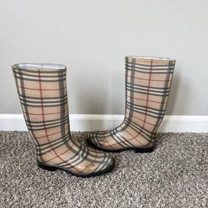 Botas de lluvia Burberry para mujer talla 39 EE. UU. 9 clásicas a cuadros Nova altas de goma - Imagen 1 de 11