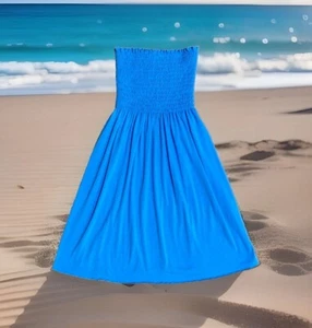 Girls M 8 10 Blue Tube Dress Top Swim Cover Up Pool Swimwear Water Made in USA - Picture 1 of 17