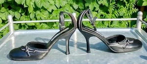 tommy hilfiger women shoes heels size 8.5 Black, Wht Accents &A Tiny Bow Vintage - Picture 1 of 5