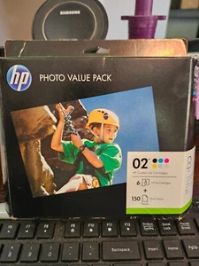 BRAND NEW - HP 02 Multicolor Original Ink Cartridges & 150-Sheet Photo Paper Pac - Picture 1 of 2
