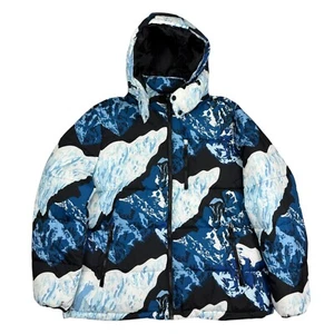 Club Room Mens Stretch Hooded Water-Resistant Ski-Print Puffer Jacket Blue 2XL - Picture 1 of 5