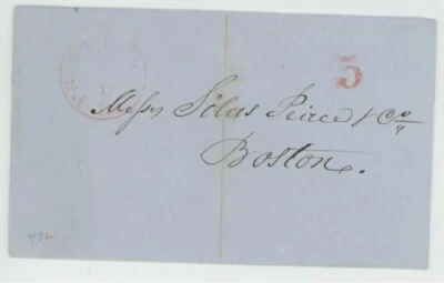 Stampless Providence RI Boston 5 1849 FLS  - Image 1 of 4