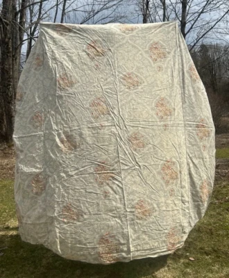 Pottery Barn Camilla 米色花卉奖章全/大号被套亚麻棉 — 第 1/4 张图片