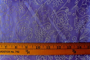 WHITE FLORAL PRINT EMBOSSED ON PURPLE SHEER ORGANZA POLYESTER FABRIC 2 YARDS - Picture 1 of 1