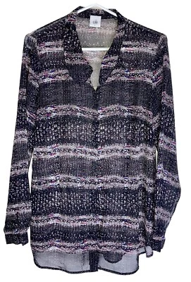 Blusa CAbi Paris Negra Estampado Multicolor Transparente Abotonada #3249 Talla Grande Foto 1 de 4