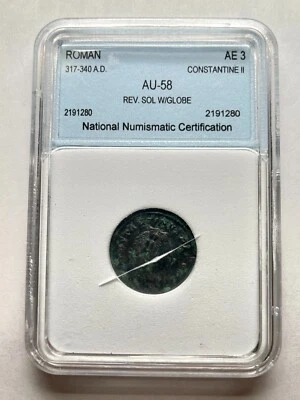 Ancient Roman Empire, Constantine II. Siscia AE3. 317-340 AD. Sol W/Globe Bronze - Image 1 of 4