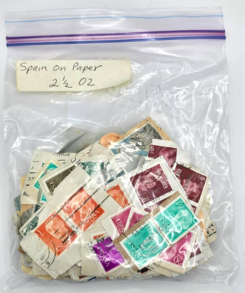 2.5 Ounces Of  Mixed Spain Stamps On Paper Foreign Free Ship! - Image 1 of 2