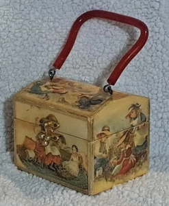 Cartera caja madera decoupage vintage mango lucite almuerzo baratija pradera niñas niño - Imagen 1 de 21