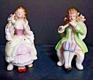 VINTAGE VICTORIAN MAN AND WOMAN IN HIGH BACK CHAIRS - Fine Porcelain Figurines - Picture 1 of 7
