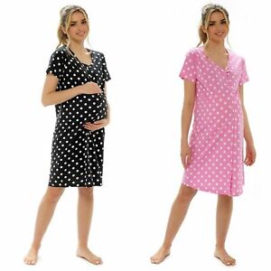 Maternity Women's Nightshirt Nightdress Pregnancy Breastfeeding Dotted Nightie