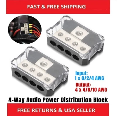 2PCS 1/0 Gauge Input to 2 x 1/0 Gauge Output Power/Ground Distribution Block Set - Image 1 of 4
