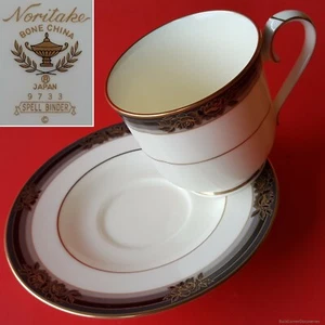 Noritake Bone China 9733 SPELL BINDER Footed Cup & Saucer. Black & Gold Roses - Picture 1 of 12