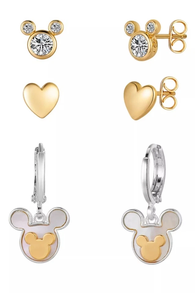 Disney Cubic Zirconia & Mother of Pearl Mickey Mouse Hoop Stud Icon Earring Set