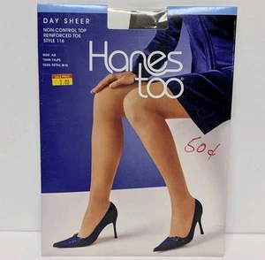 VTG Hanes Too Day Sheer Pantyhose Non-Control Top Reinforced AB Town Taupe NOS - Picture 1 of 6