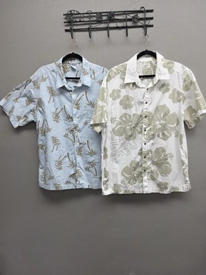 Old Navy Hawaiian Shirt Mens XL Blue Palm Tree White Floral Button Up Lot Cotton - Image 1 of 4