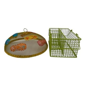 Cubierta de comida de malla vintage + carrito de utensilios de alambre verde cocina de picnic al aire libre - Imagen 1 de 13