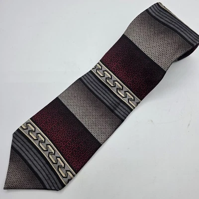 Corbata de seda Chez Roffe New York a rayas geométricas roja gris negra 58X4" RN77916 EE. UU. Foto 1 de 4