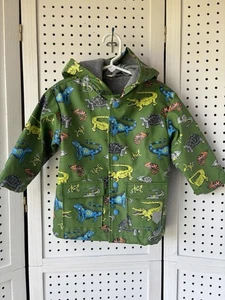 Hatley Kids Boys Lined Rain Jacket Coat Snap Hooded Reptile Lizard Green Size 4? - Picture 1 of 8