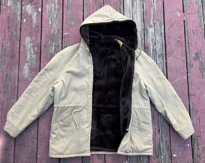 VTG 50s/60s UTILITARIAN Faux Fur Lined Khaki Jacket.Emar Zipper.large - Image 1 of 4